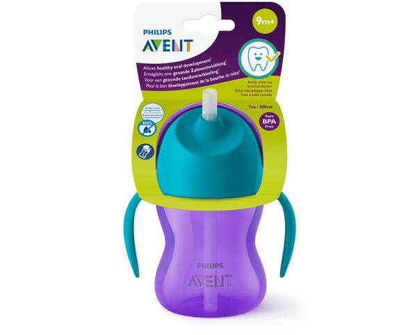 Philips Avent Drinkbeker met Rietje Paars/Blauw 9+ maanden 200 ML