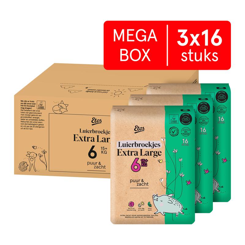 Etos Puur & Zacht Luierbroekjes Extra Large Maat 6 15+ kg Megabox 48 stuks