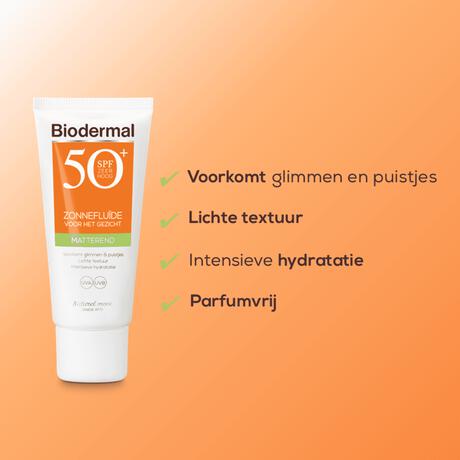 Biodermal Matterend Zonnefluïde Gezicht SPF50+ 40 ML