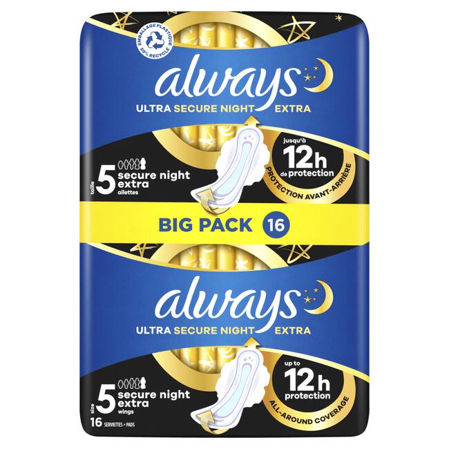 Always Ultra Maandverband Secure Night Extra Met Vleugels 16 stuks