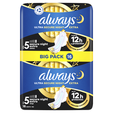 Always Ultra Maandverband Secure Night Extra Met Vleugels 16 stuks