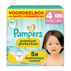 Pampers Premium Protection Voordeelbox Luiers Maat 4 9-14 kg 120 stuks + 4 Gratis Luierbroekjes