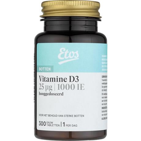 Etos Vitamine D3 25µg 1000 IE Hooggedoseerd Kauwtabletten 300 stuks