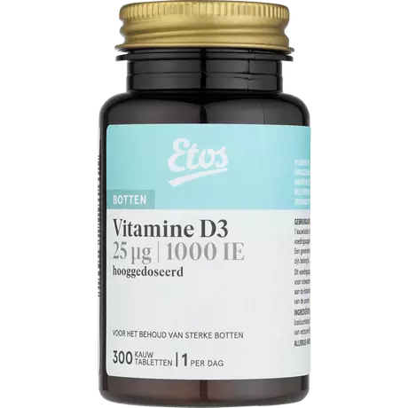 Etos Vitamine D3 25µg 1000 IE Hooggedoseerd Kauwtabletten 300 stuks