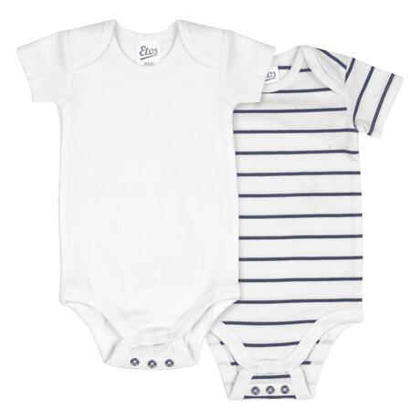 Etos Meegroei Rompertjes Wit/Donkerblauw Maat 74/80 Duo pak