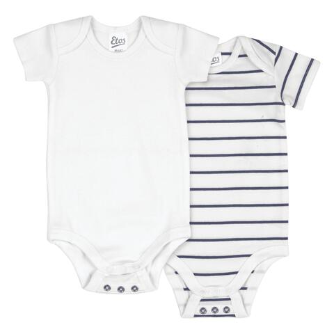 Etos Meegroei Rompertjes Wit/Donkerblauw Maat 74/80 Duo pak