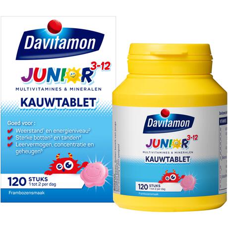 Davitamon Junior 3+ Multivitamine Kinderen Frambozensmaak 120 Kauwvitamines