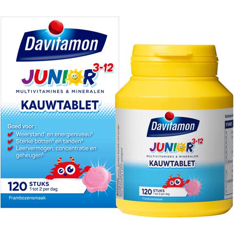 Davitamon Junior 3+ Multivitamine Kinderen Frambozensmaak 120 Kauwvitamines