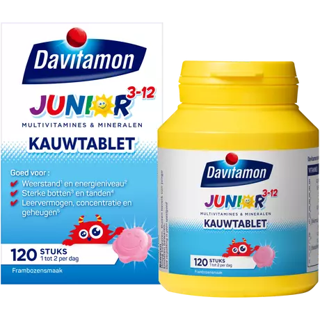 Davitamon Junior 3+ Kauwvitamines Kinderen Framboos 120 stuks