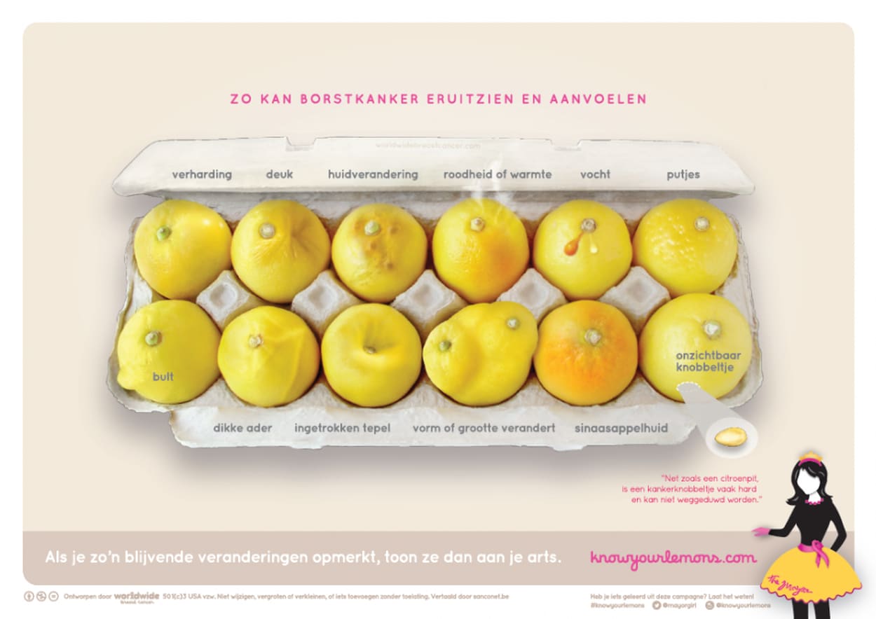 eierdoos met citroenen met voorbeelden van borstafwijkingen 