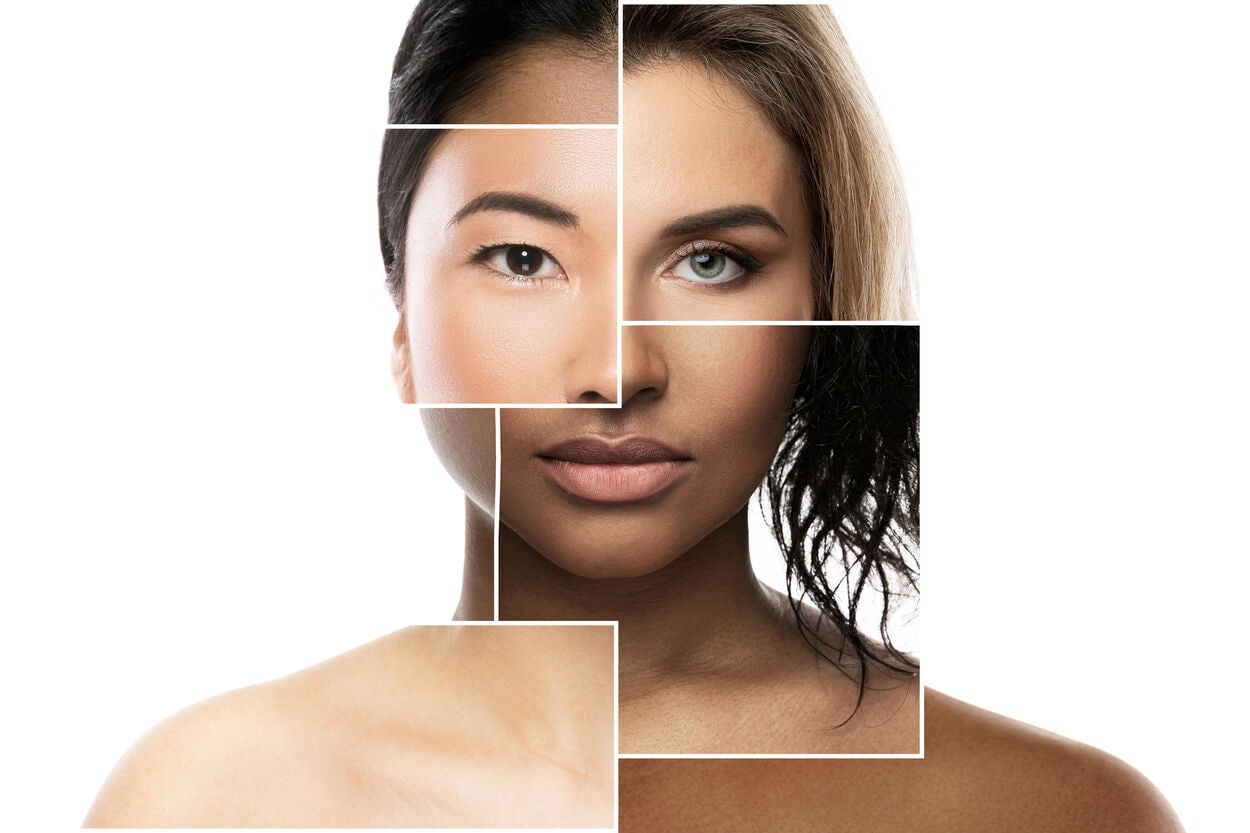 Afbeelding van vrouwen met verschillende soorten haarkleuren, oogkleuren en huidskleuren. Ze hebben allemaal een ander kleurtype.