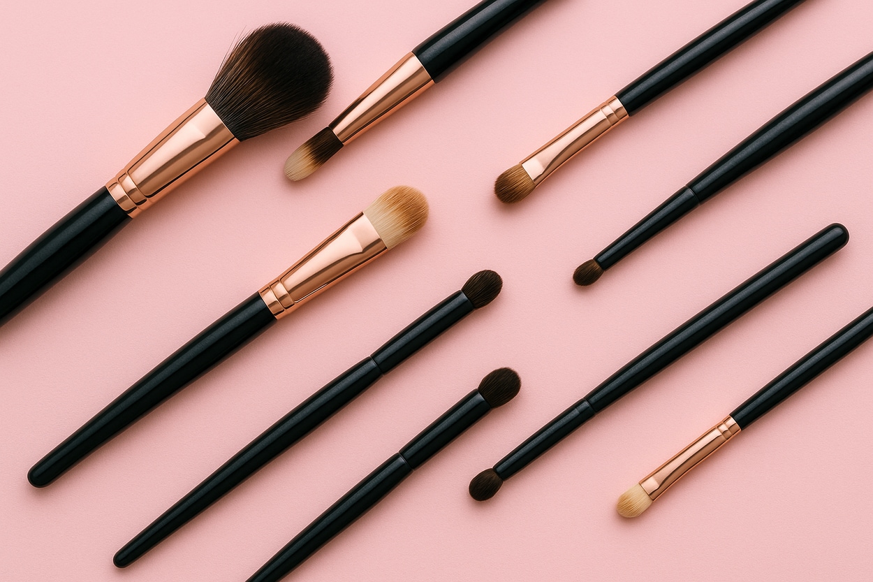 Verschillen make-upkwasten op een roze achtergrond