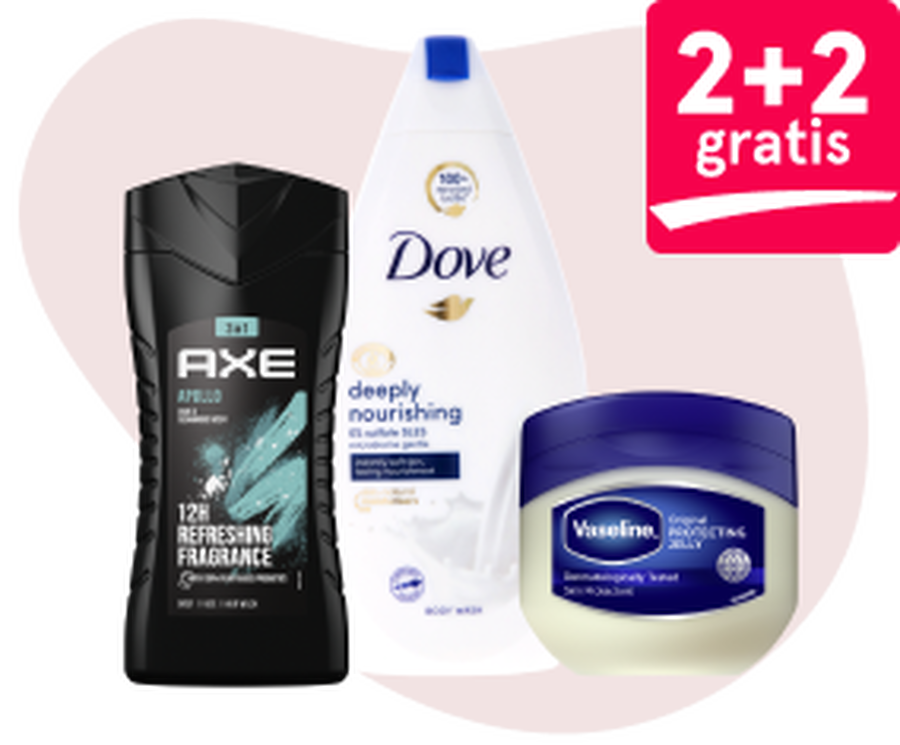 Dove, Axe en Vaseline 2+2 gratis
