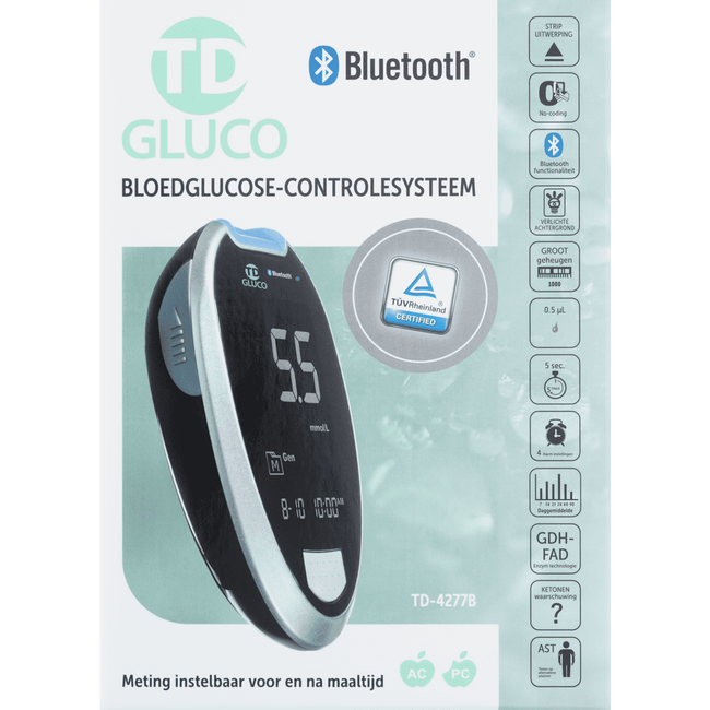 Ht One TD Gluco Bluetooth Bloedglucose Meter Startpakket