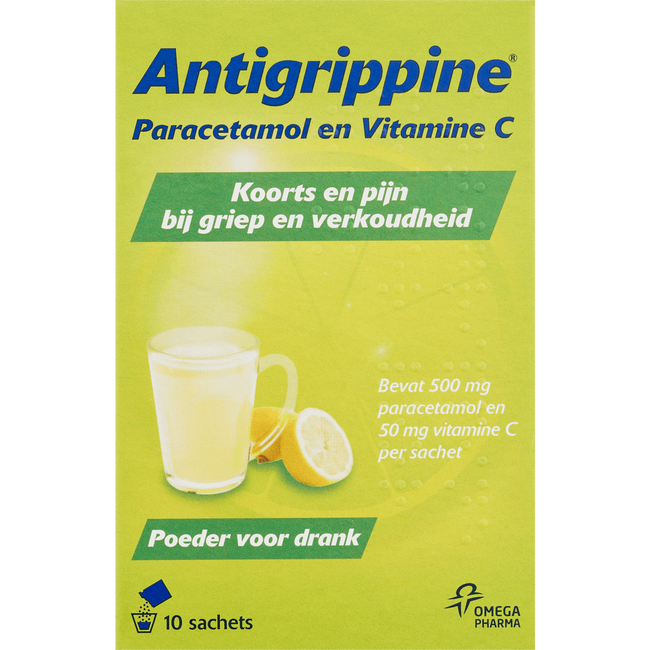 Anti-Grippine Poeder voor Drank Paracetamol en Vitamine C Sachets