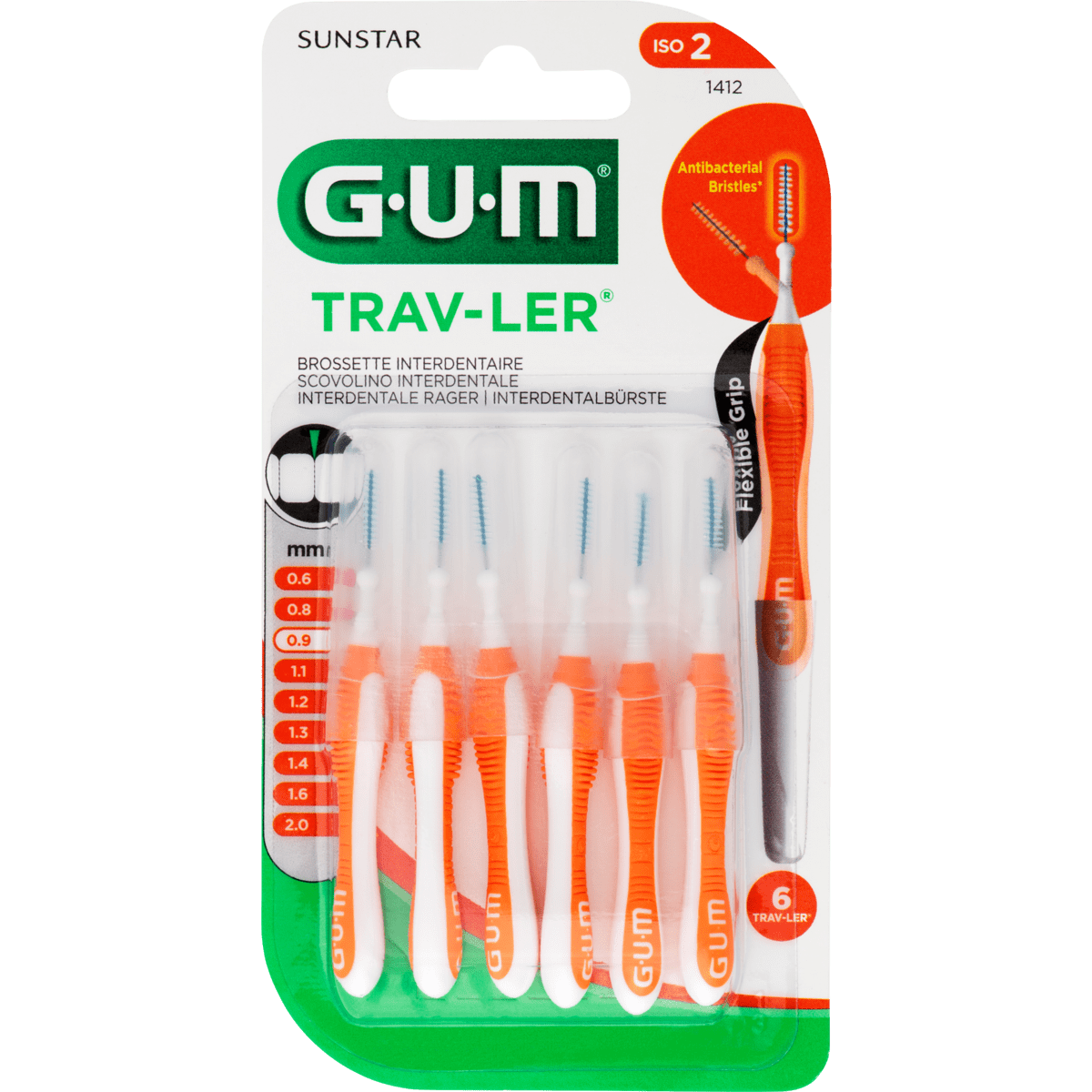 GUM® Trav-Ler Ragers Oranje 0,9 mm 6 stuks