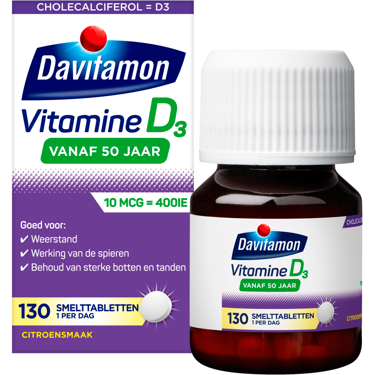 Davitamon Vitamine D 50+ Citroensmaak Smelttabletten 130 stuks