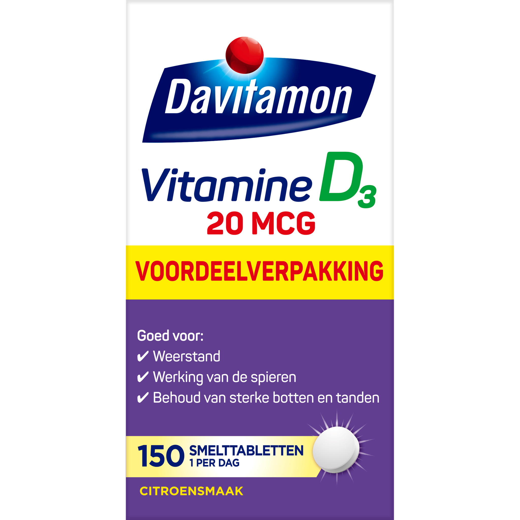 Davitamon Vitamine D3 20 MCG Voordeelverpakking Smelttabletten 150 stuks