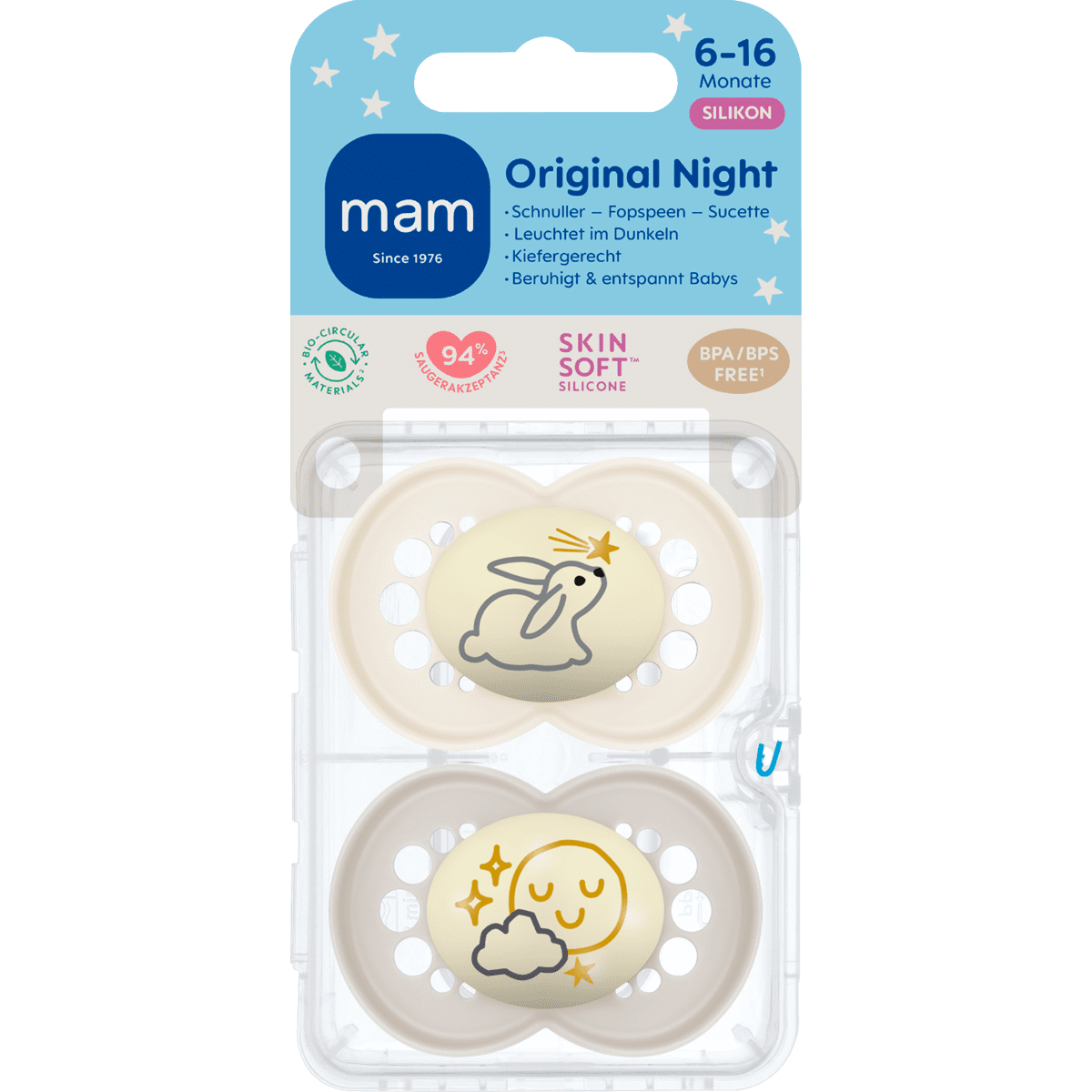 MAM Original Fopspeen Night 6-16 Maanden Beige 2 stuks