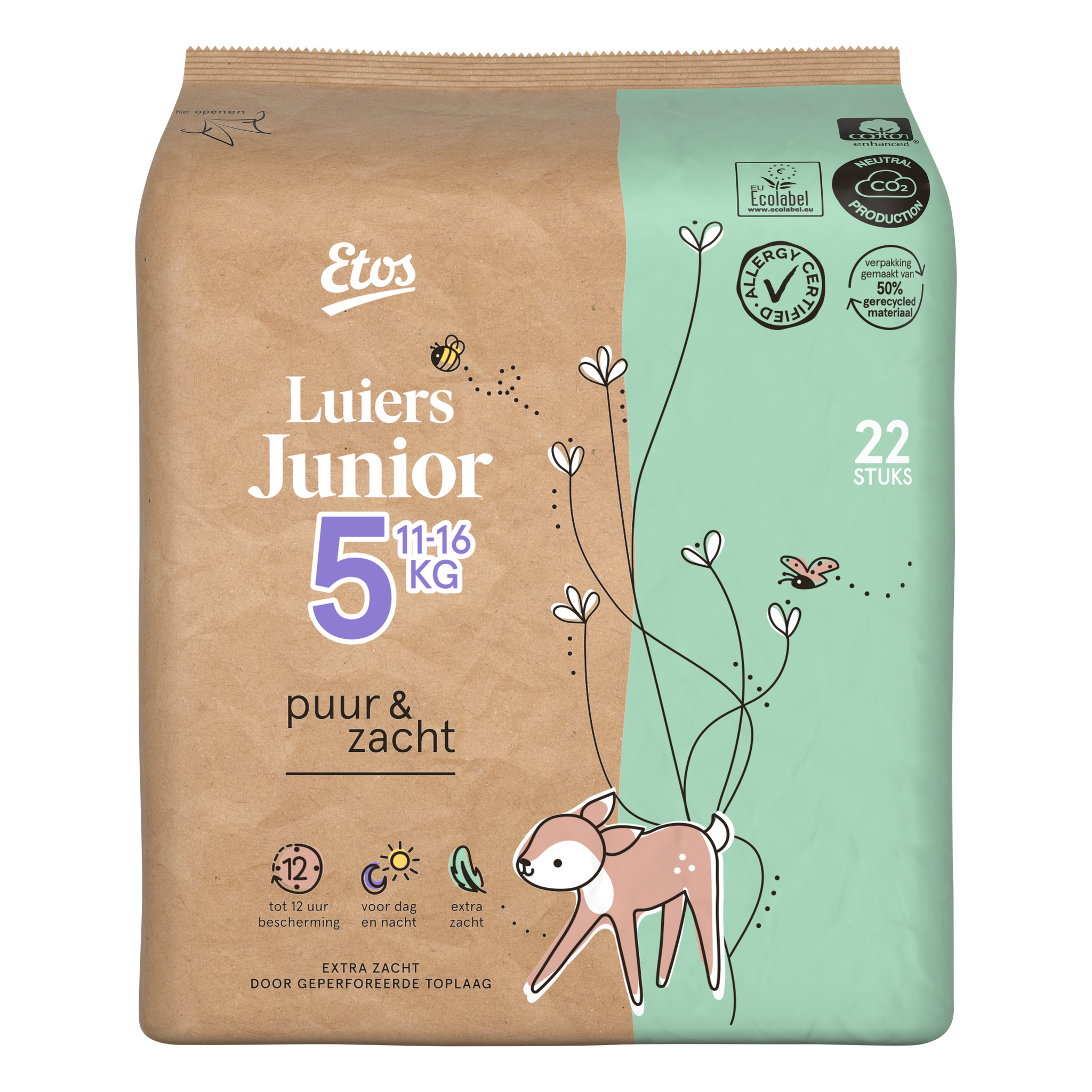 Etos Puur & Zacht Luiers Junior Maat 5 11-16 kg 22 stuks
