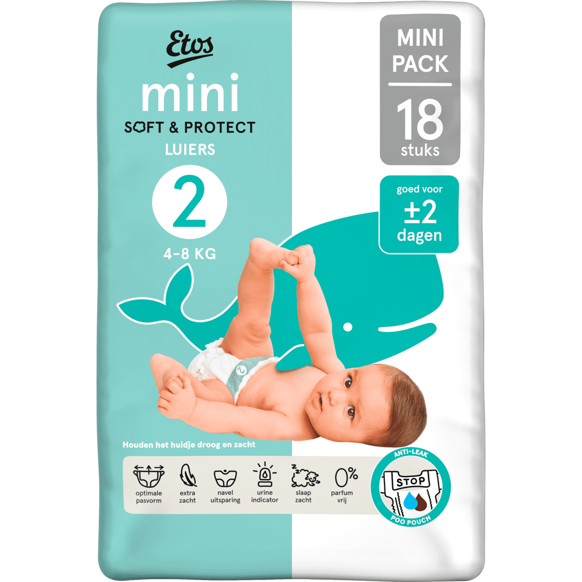 Etos Luiers Mini Maat 2 4-8 kg Trial Pack 18 stuks