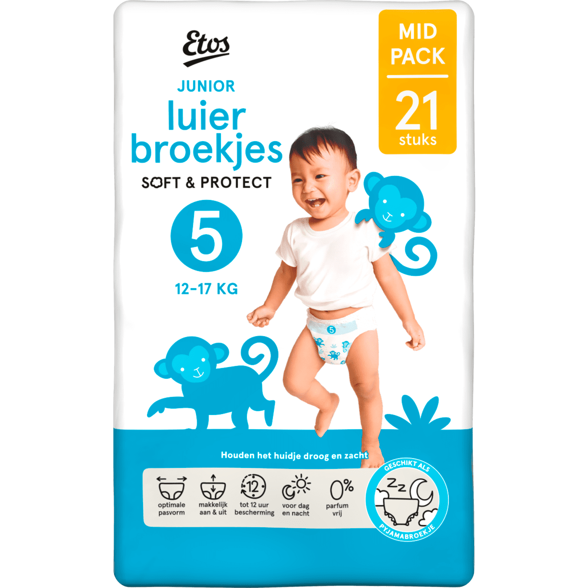 Etos Luierbroekjes Junior Maat 5 12-17 kg Mid Pack 21 stuks