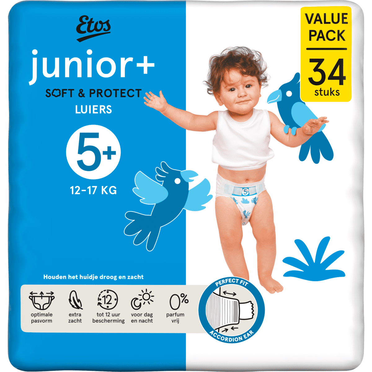 Etos Luiers Junior+ Maat 5+ 12-17 kg Value Pack 34 stuks