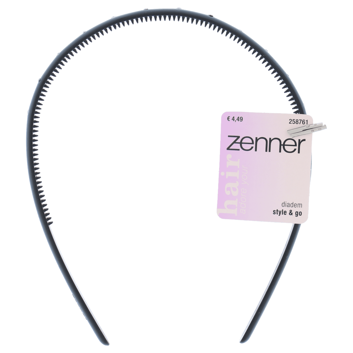 Zenner Diadeem Smal Strass 10mm Zwart