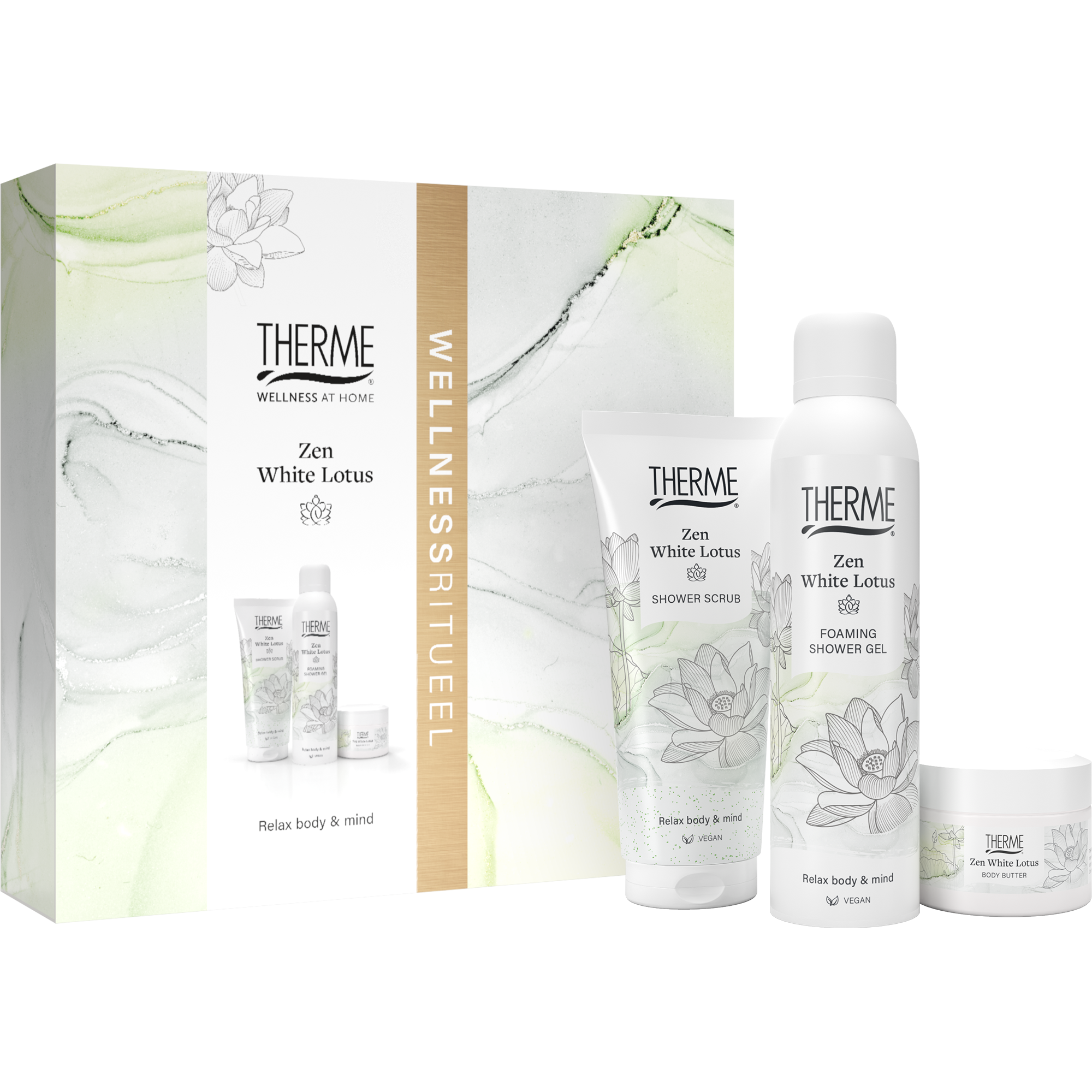 Therme Giftset Zen White Lotus Scrub 200ml + Butter 75g + Foam 200ml