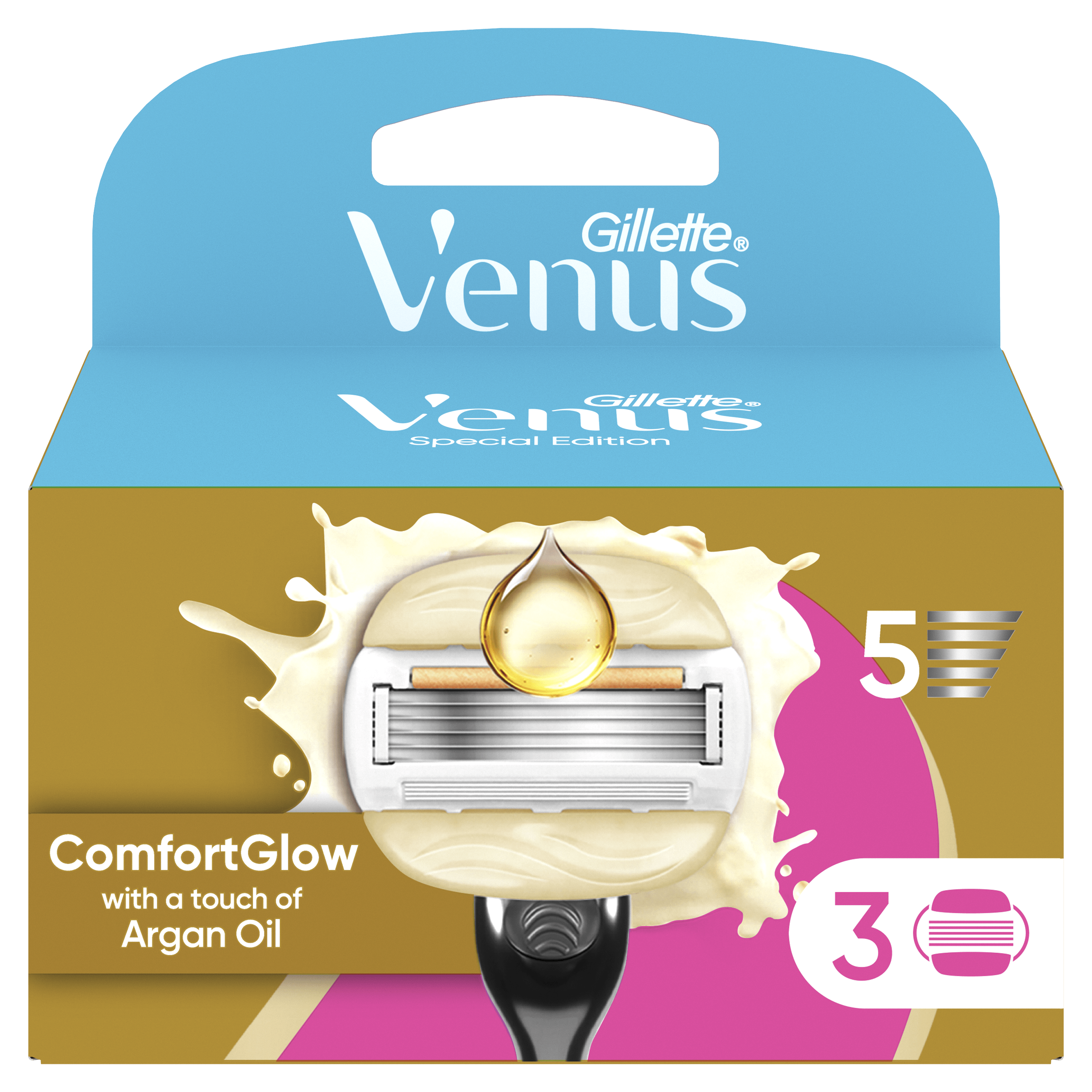 Gillette Venus Comfort Glow Argan Olie Navulmesjes 3 stuks