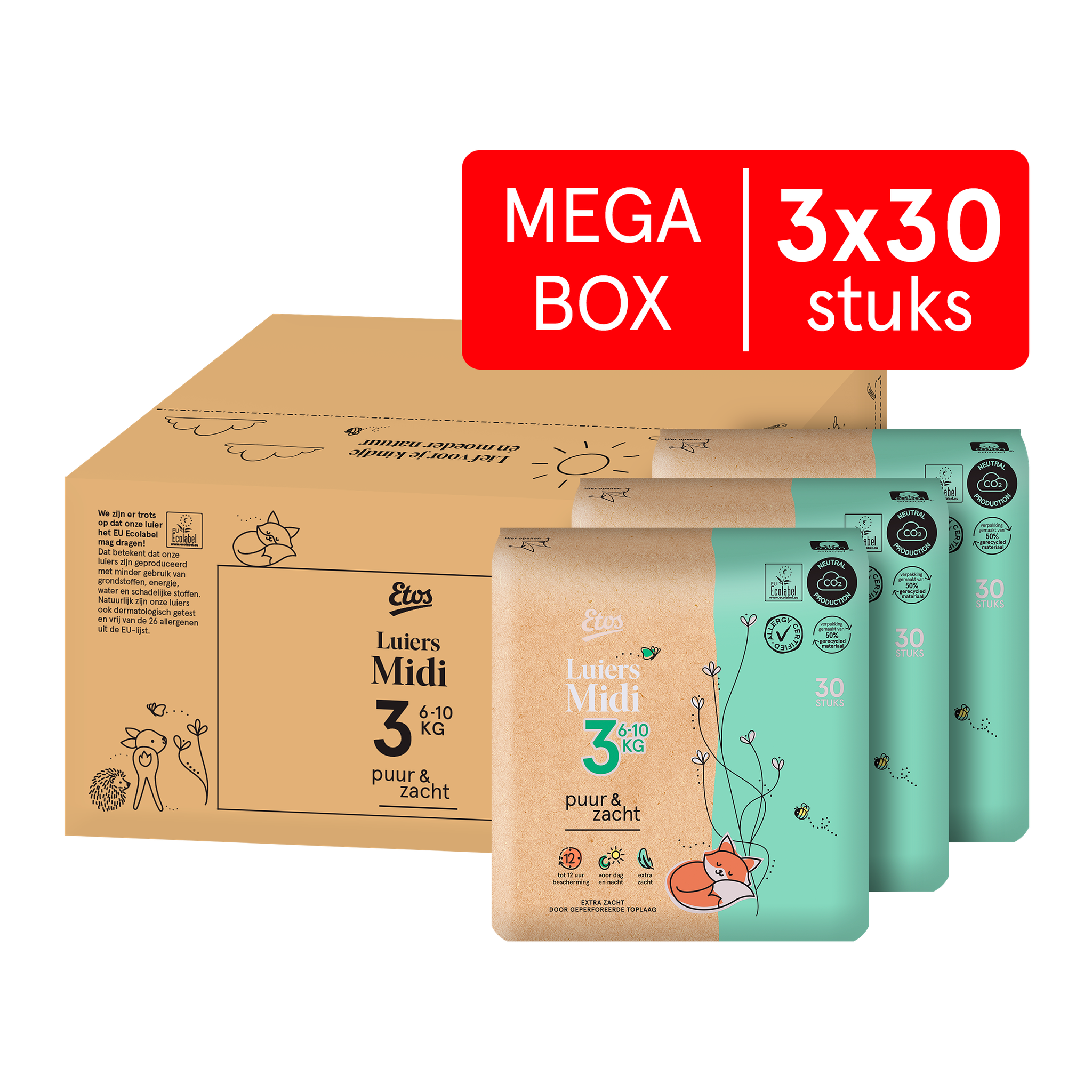 Etos Puur & Zacht Luiers Midi Maat 3 6-10 kg Megabox 90 stuks