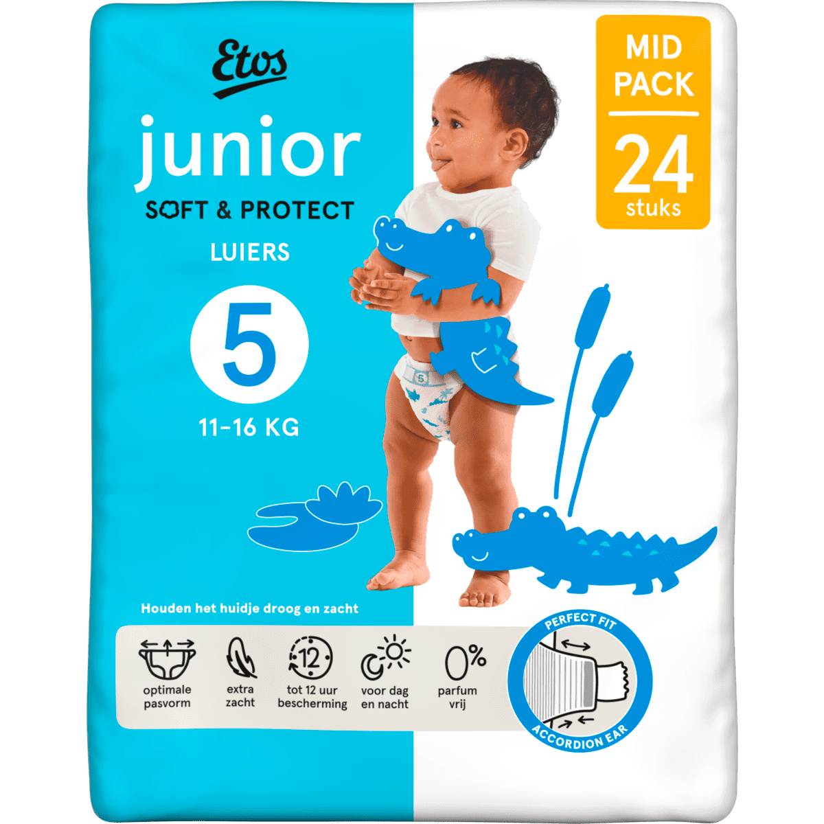 Etos Luiers Junior Maat 5 11-16 kg Mid Pack 24 stuks