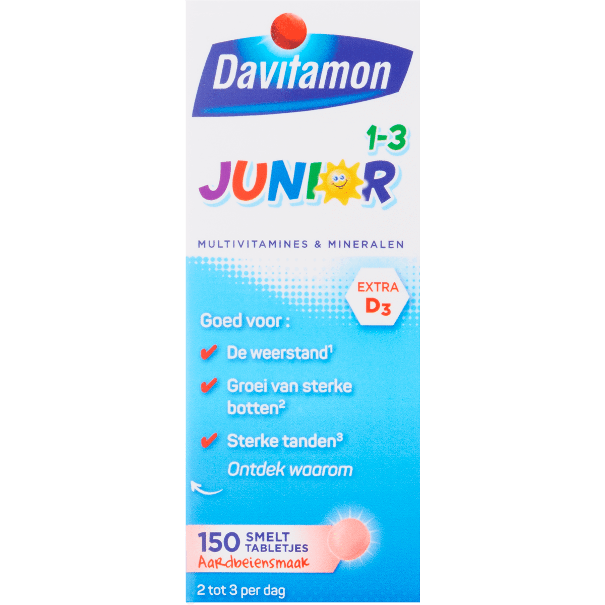 Davitamon Junior 1-3 Smelttabletjes Aardbei 150 stuks