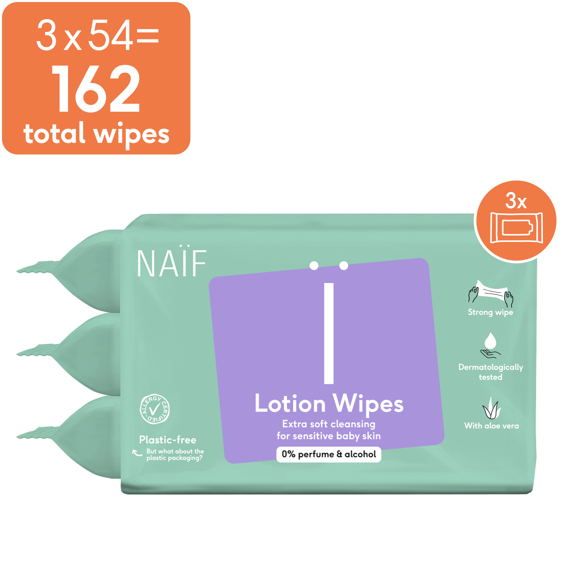 Naïf Plasticvrije Lotion Billendoekjes 3x54 stuks