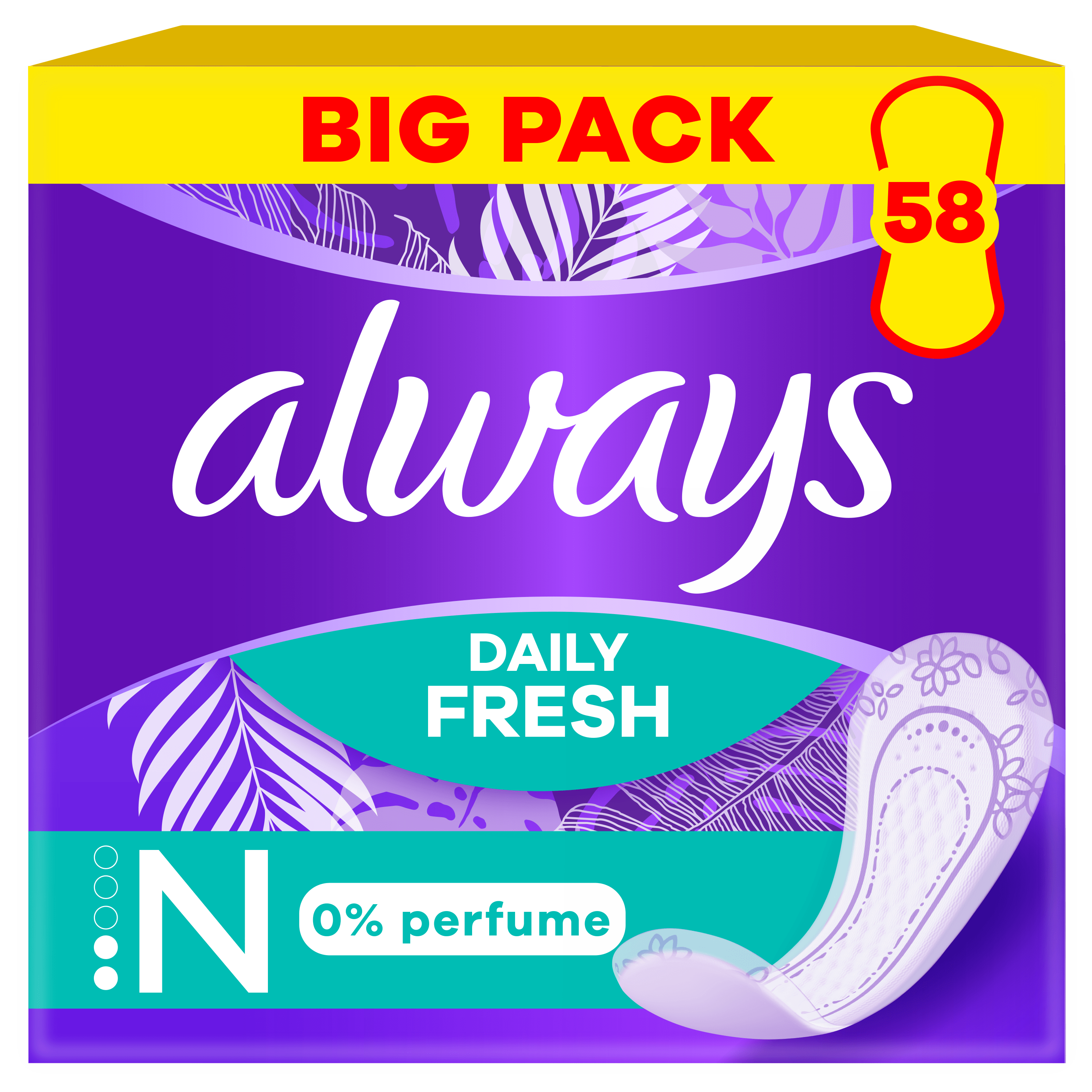 Always Inlegkruisjes Daily Fresh 0% Perfume Normal Big Pack 58 stuks