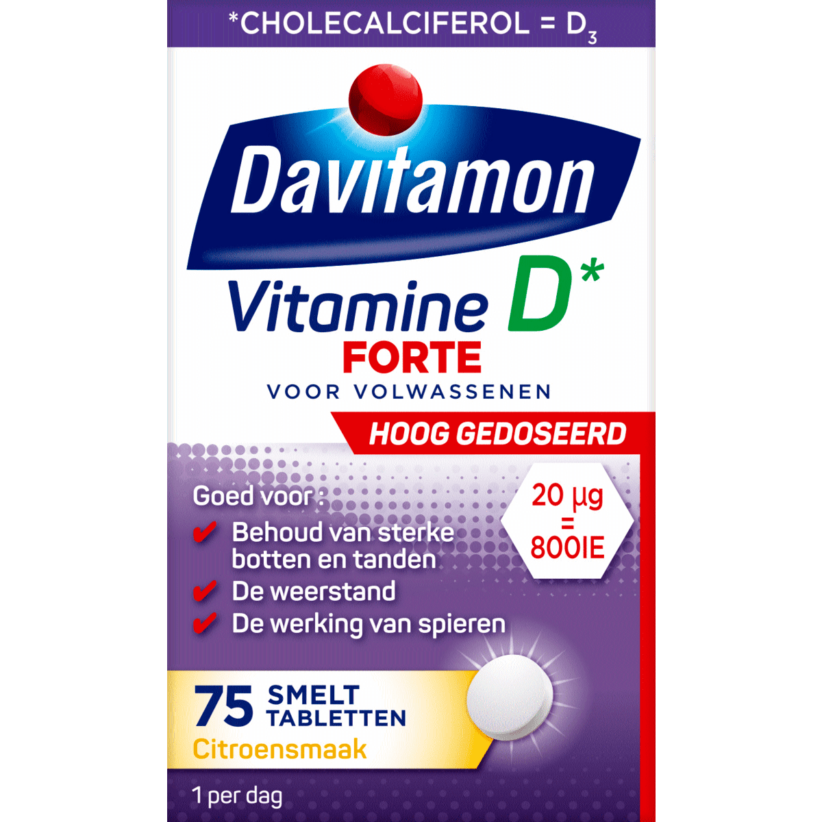 Davitamon Vitamine D3 Smelttabletten Citroensmaak 75 EA |