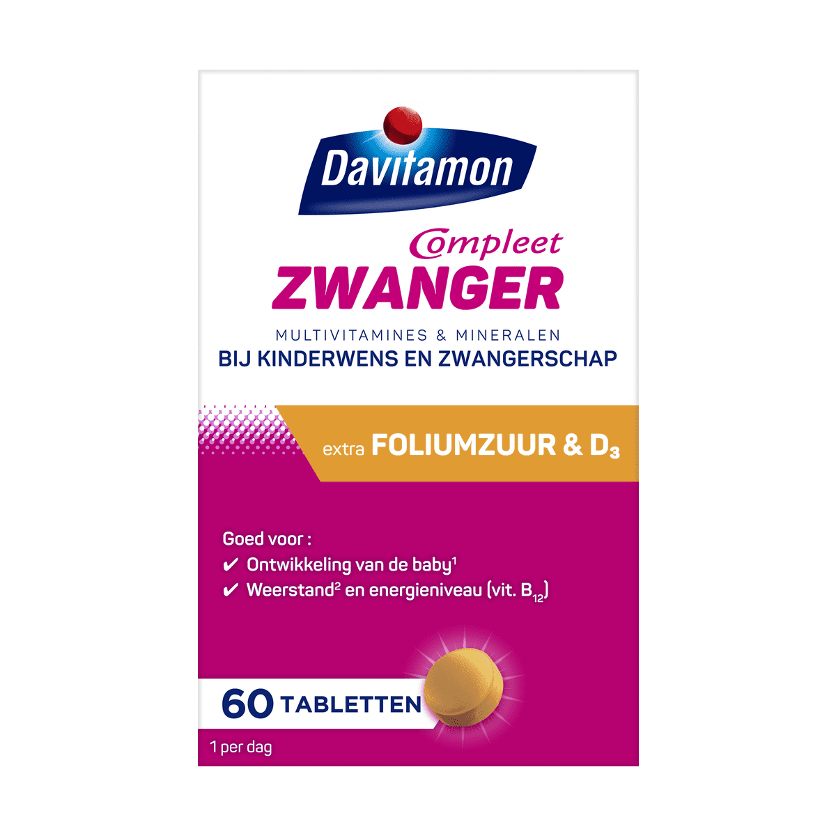 Compleet Zwanger met Extra Foliumzuur Vitamine D3 Tabletten 60 stuks