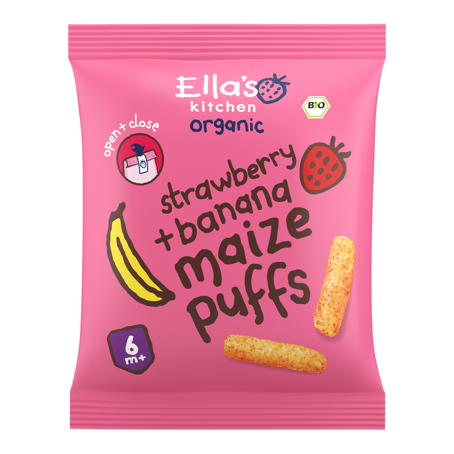 Ella's Kitchen Bio Maïs Puffs Aardbei Banaan 6+ Maanden 20 gram