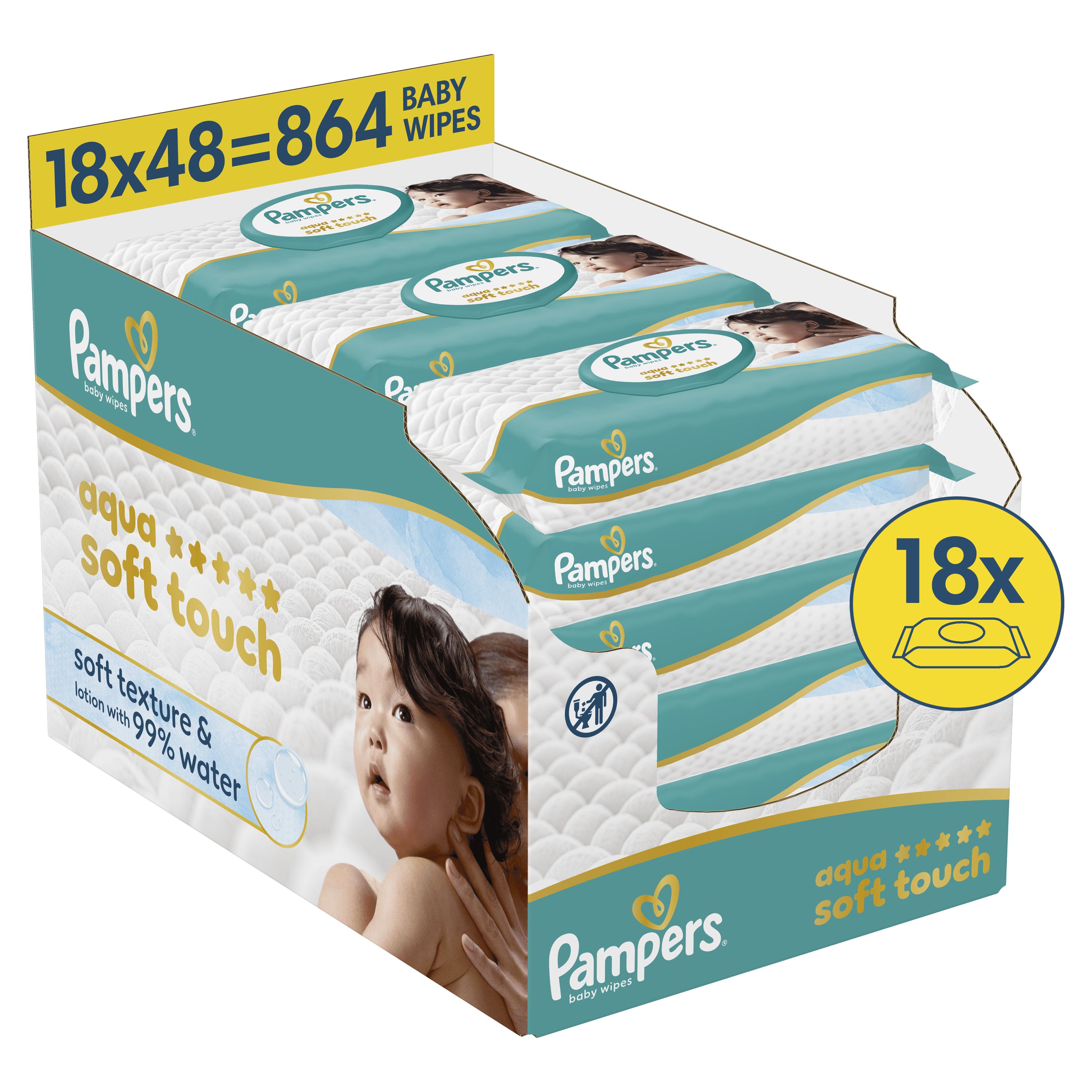 Pampers Aqua Soft Touch Billendoekjes 18x48 stuks