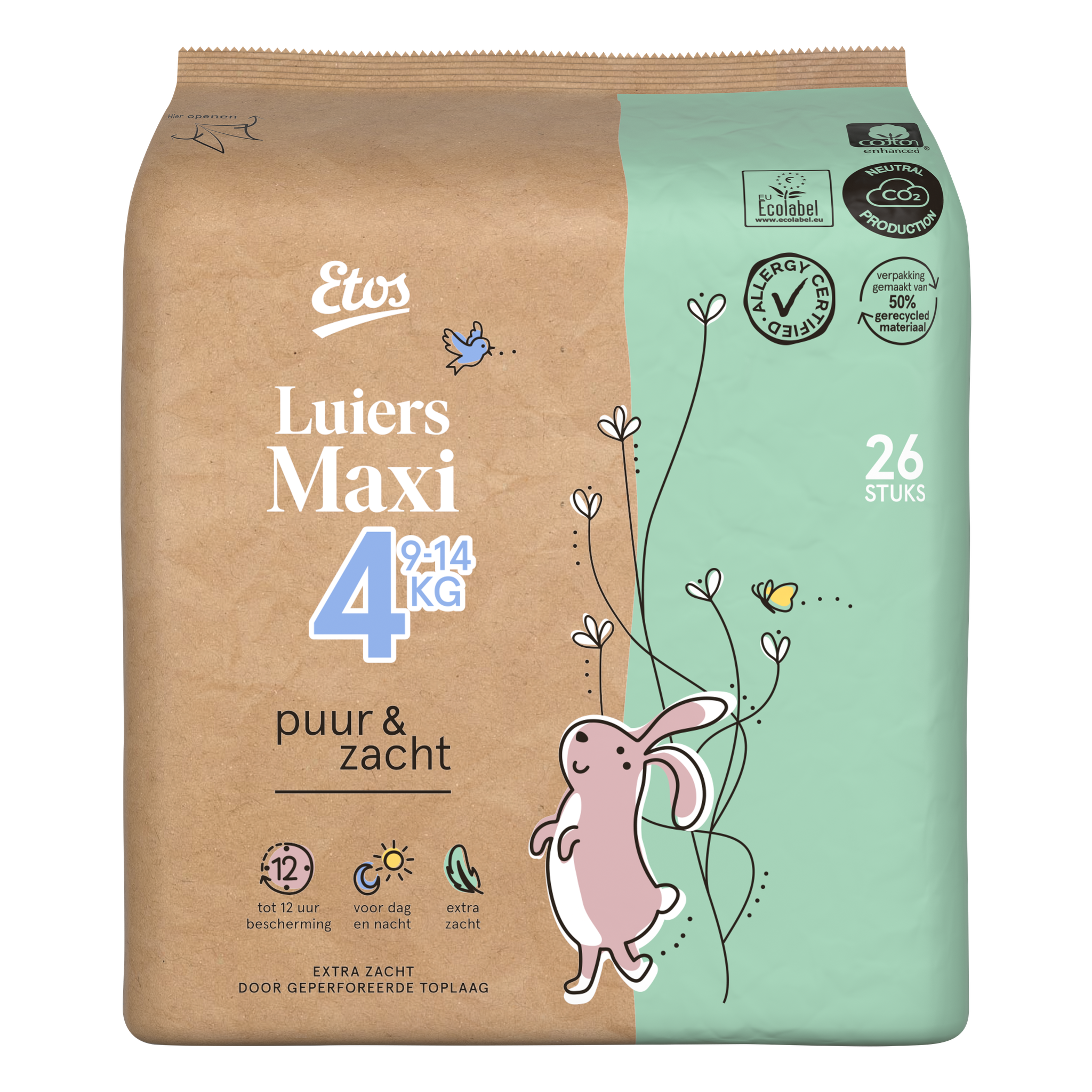 Etos Puur & Zacht Luiers Maxi Maat 4 9-14 kg 26 stuks