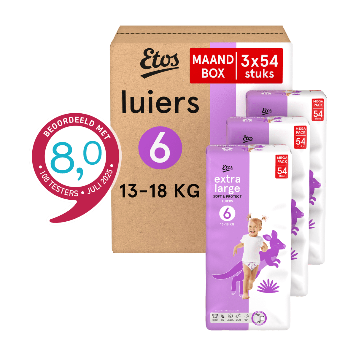 Etos Luiers Extra Large Maat 6 13-18 kg Maandbox 162 stuks