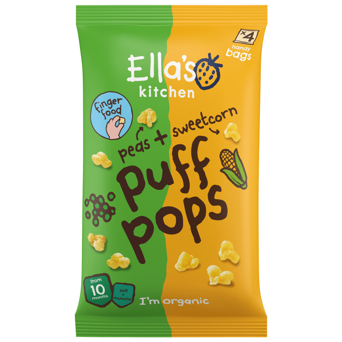 Ella's Kitchen Bio Maïs Puff Pops Erwt 10+ Maanden 36 gram
