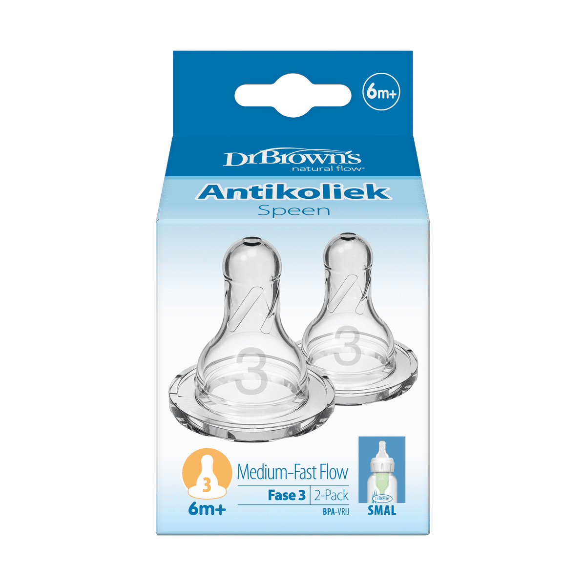 Dr. Brown’s Flesspeen Fase 3 6+ Maanden Smalle Halsfles 2 stuks