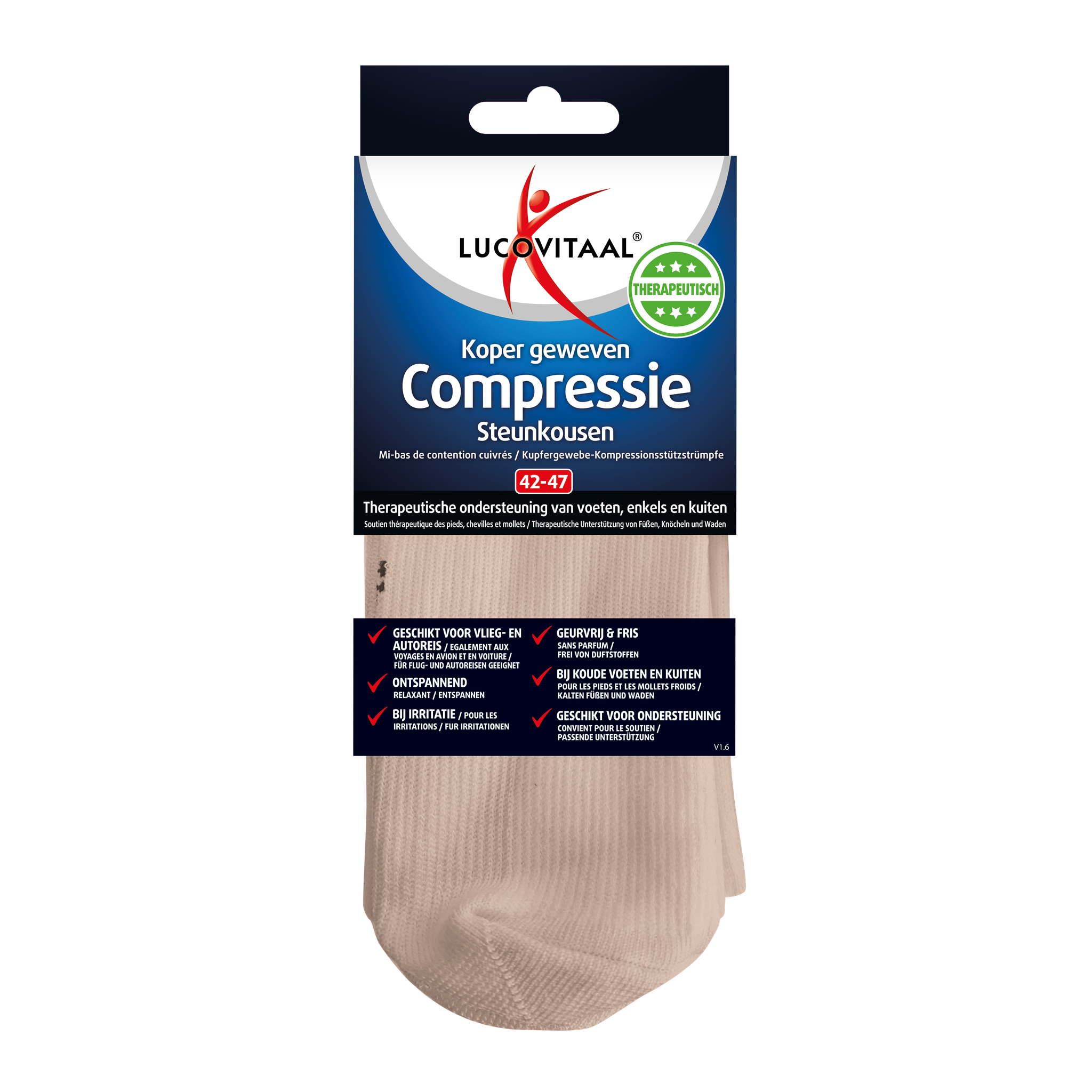 Lucovitaal Koper Geweven Compressie Steunkousen Beige 42-47 1 Paar