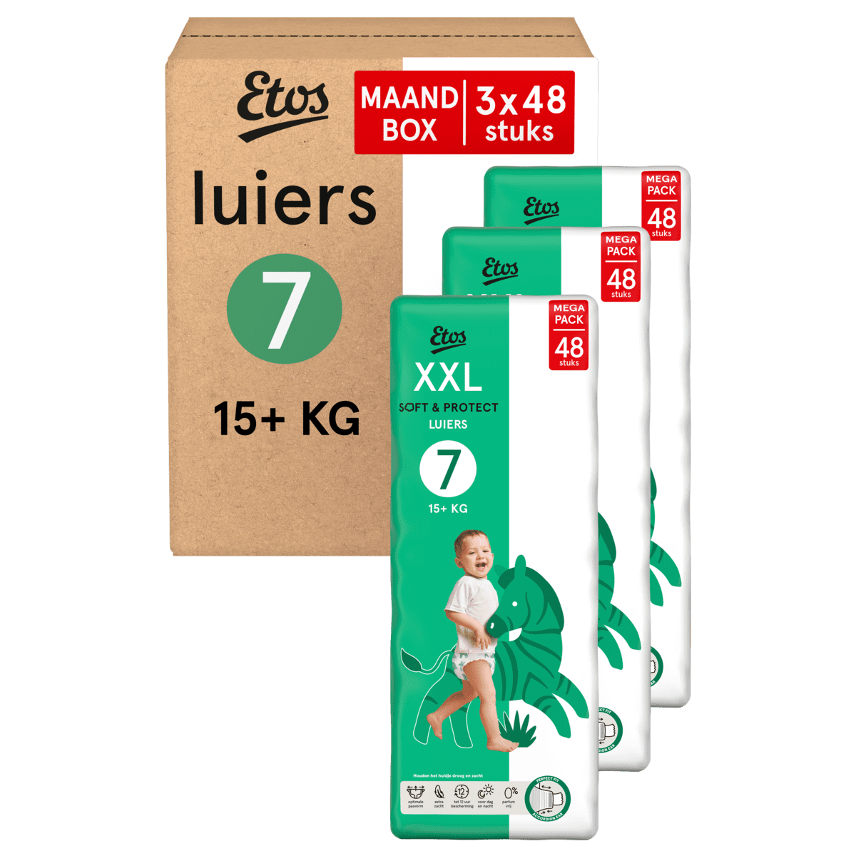 Etos Luiers XXL Maat 7 15+ kg Maandbox 144 stuks