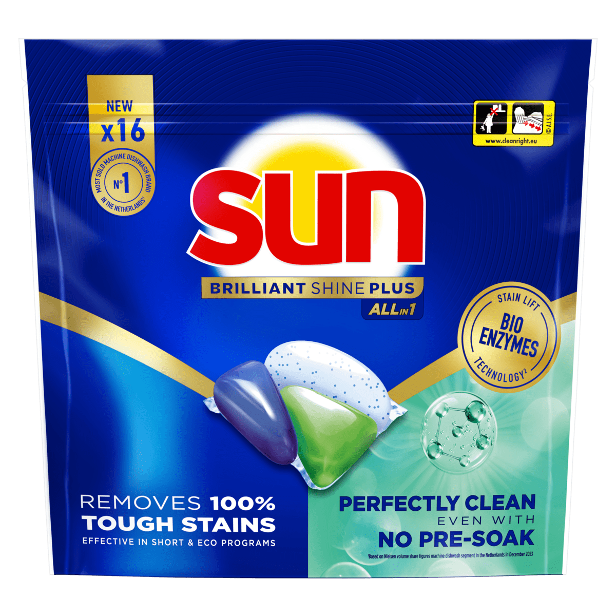 Sun Brilliant Shine Plus All-In-One Vaatwastabletten 16 stuks