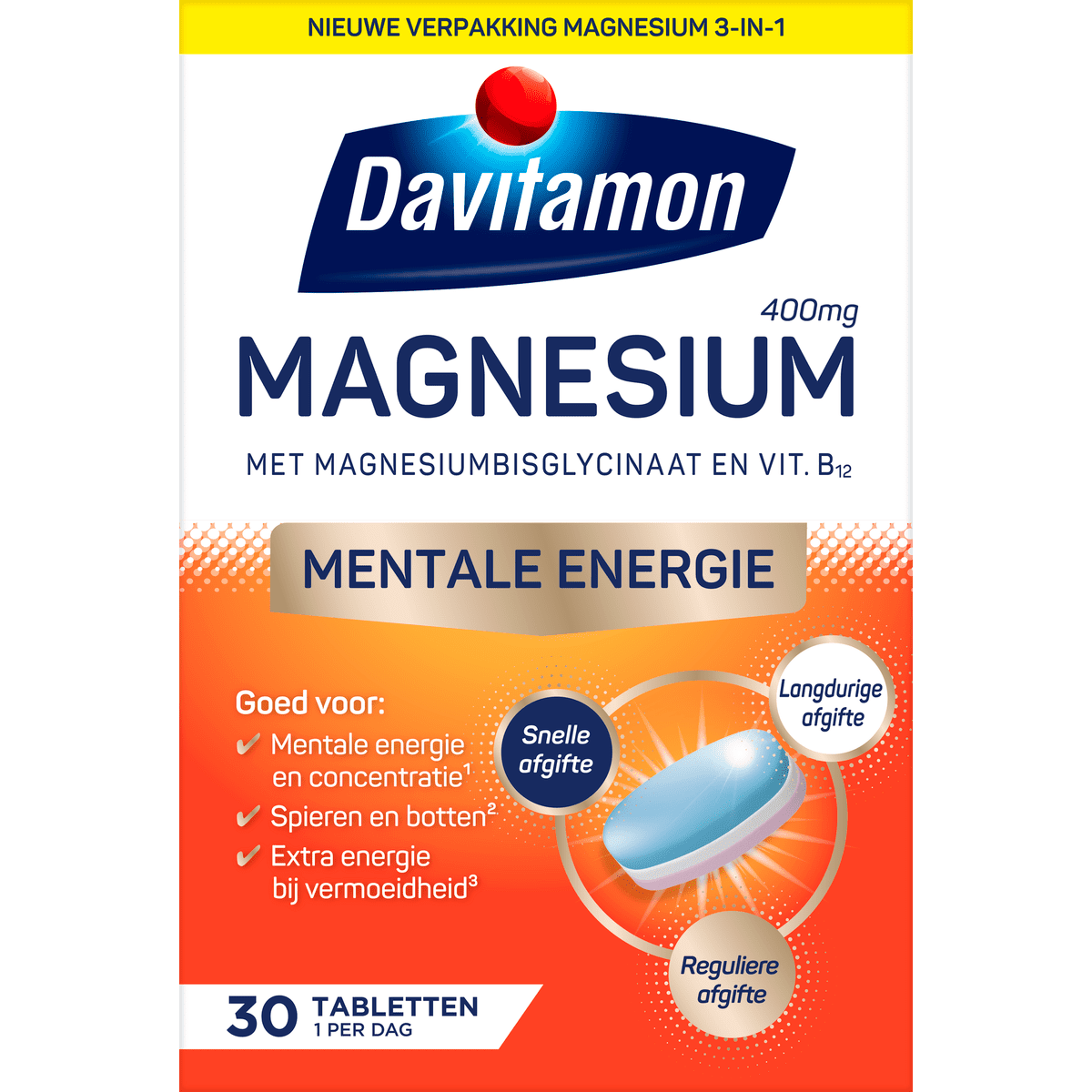 Davitamon Magnesium Vitamine B12 Mentale Energie Tabletten 30 stuks