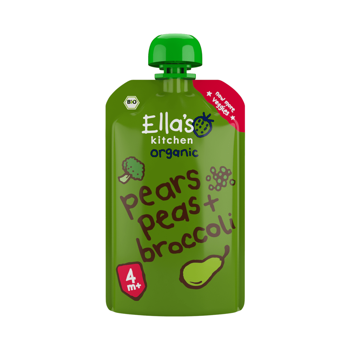 Ella's Kitchen Bio Knijpfruit Peer Doperwten Broccoli 4+ Maanden 120 gram