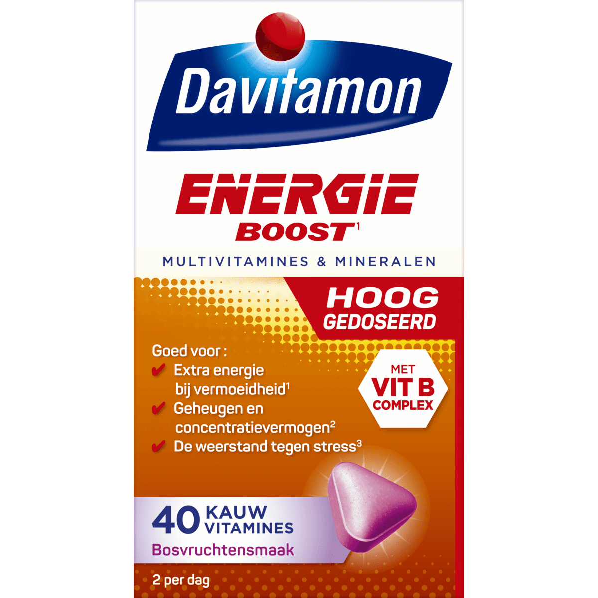 Davitamon Energie Boost Forte Kauwtabletten Bosvruchten 40 stuks