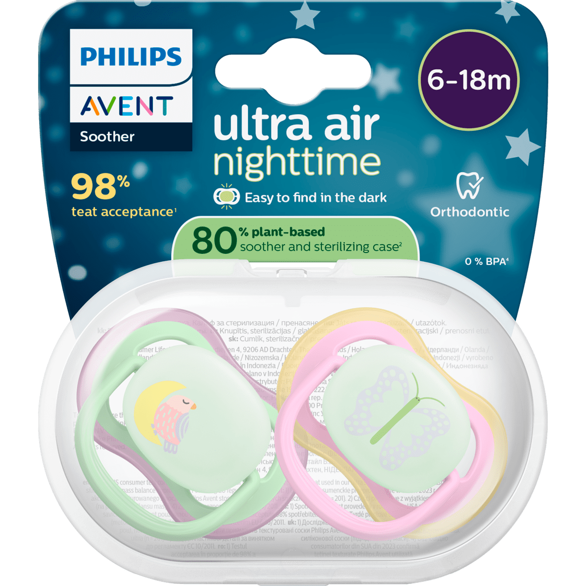 Philips Avent Fopspeen Ultra Air Night 6-18M SCF376/29 2 stuks